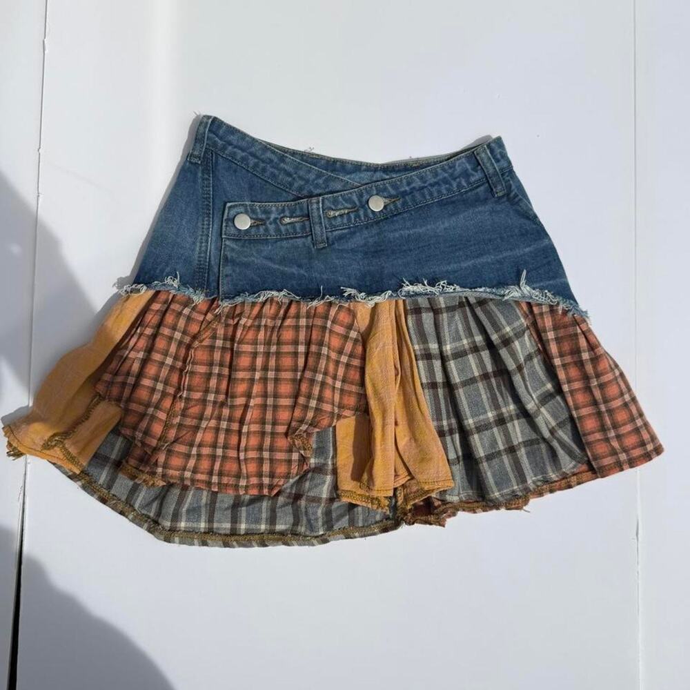 Y2k denim plaid ruffle mini